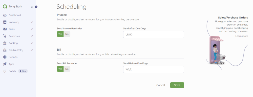 Set invoice reminders on Akaunting