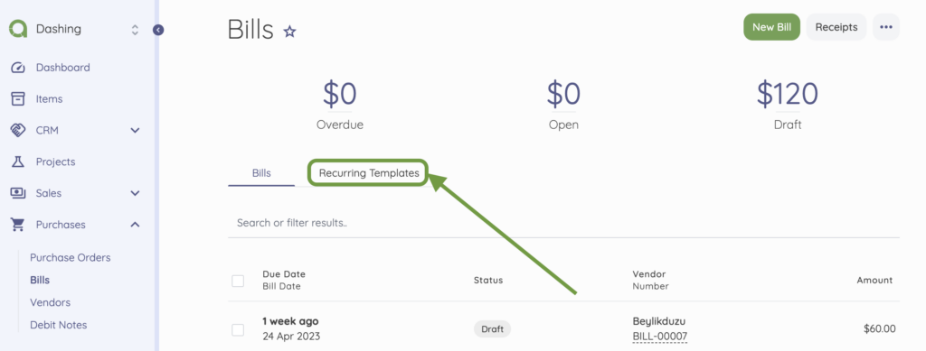Bills recurring template