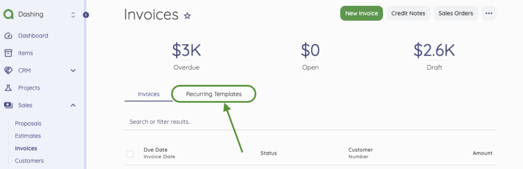 Recurring invoice template