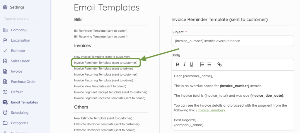 Invoice reminder email template