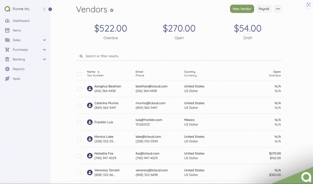 Vendor management on construction accounting software