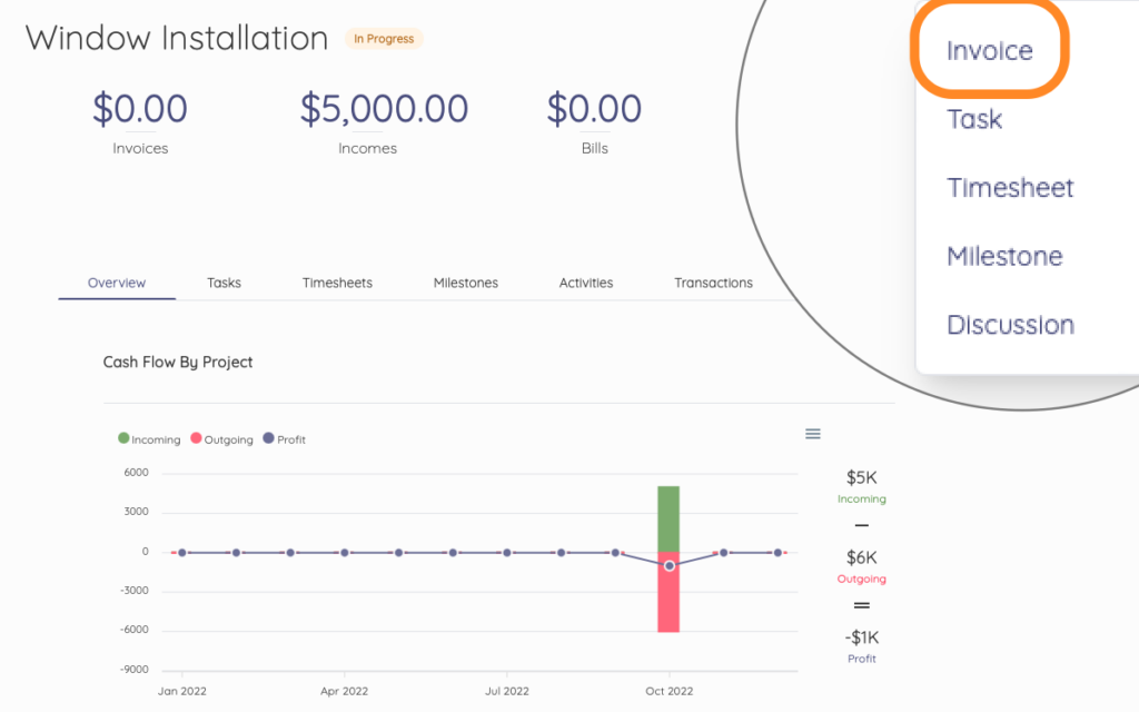 Project management app that lets you create invoices