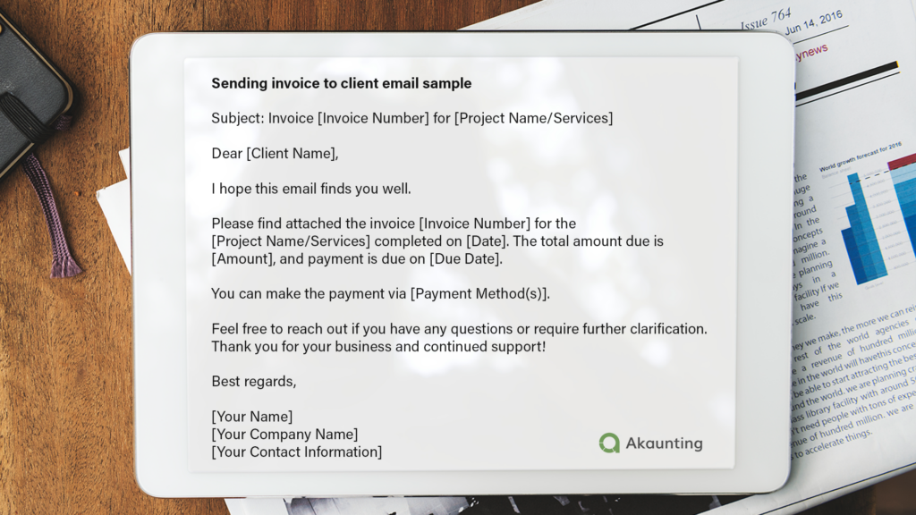 Sending an invoice to client email sample