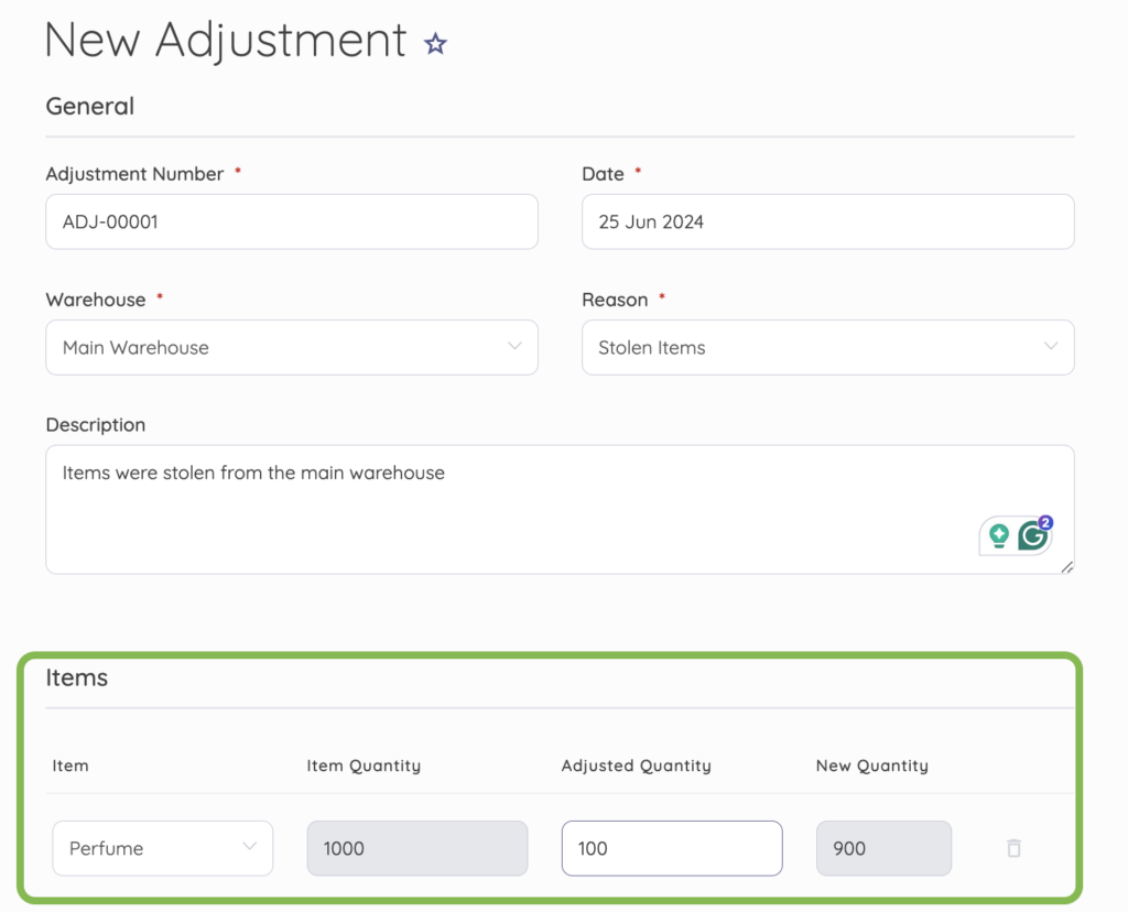 Small Business Inventory Software: Inventory adjustment