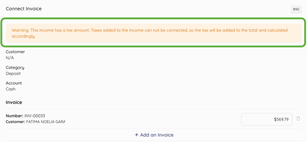 Tax Summary Report for Connected Transactions