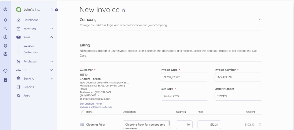 Freelancers can create new invoices on Akaunting