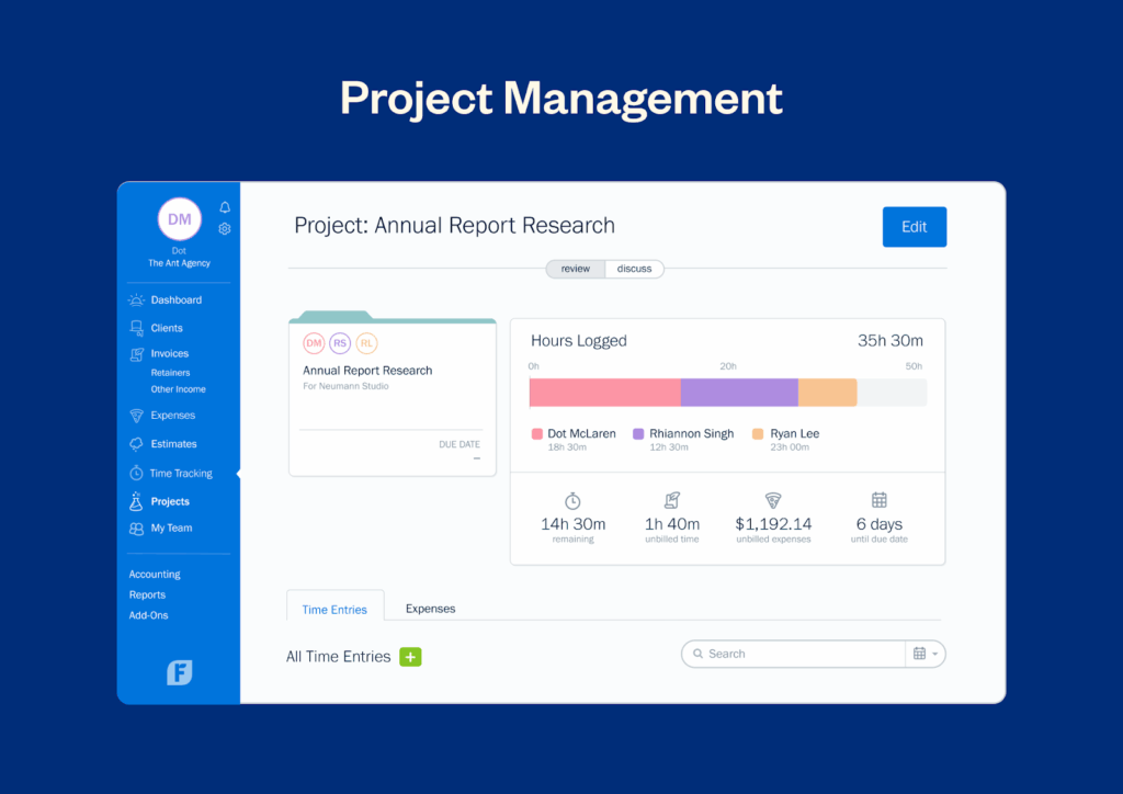 Freshbooks dashboard