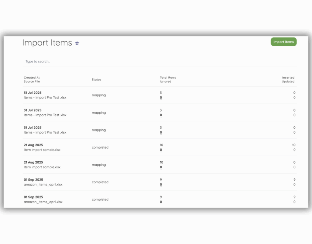 See History of Imports on Import Pro