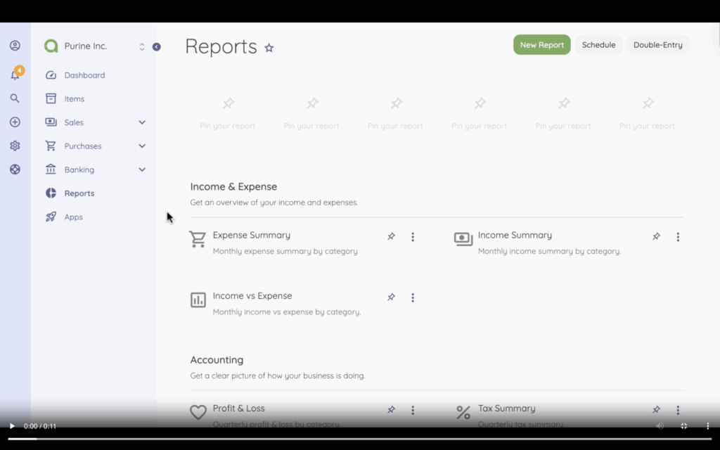 Reporting feature on Akaunting