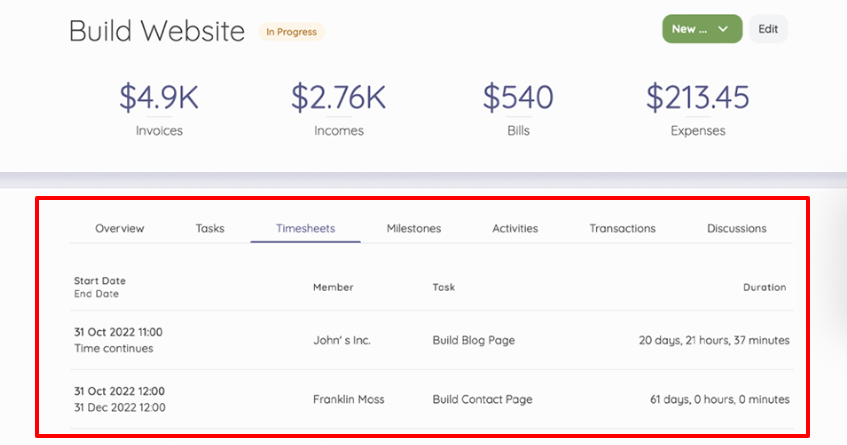 Akaunting Project management time sheet feature
