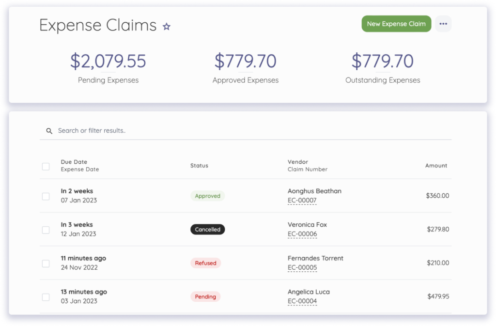 Expense claims app dashboard