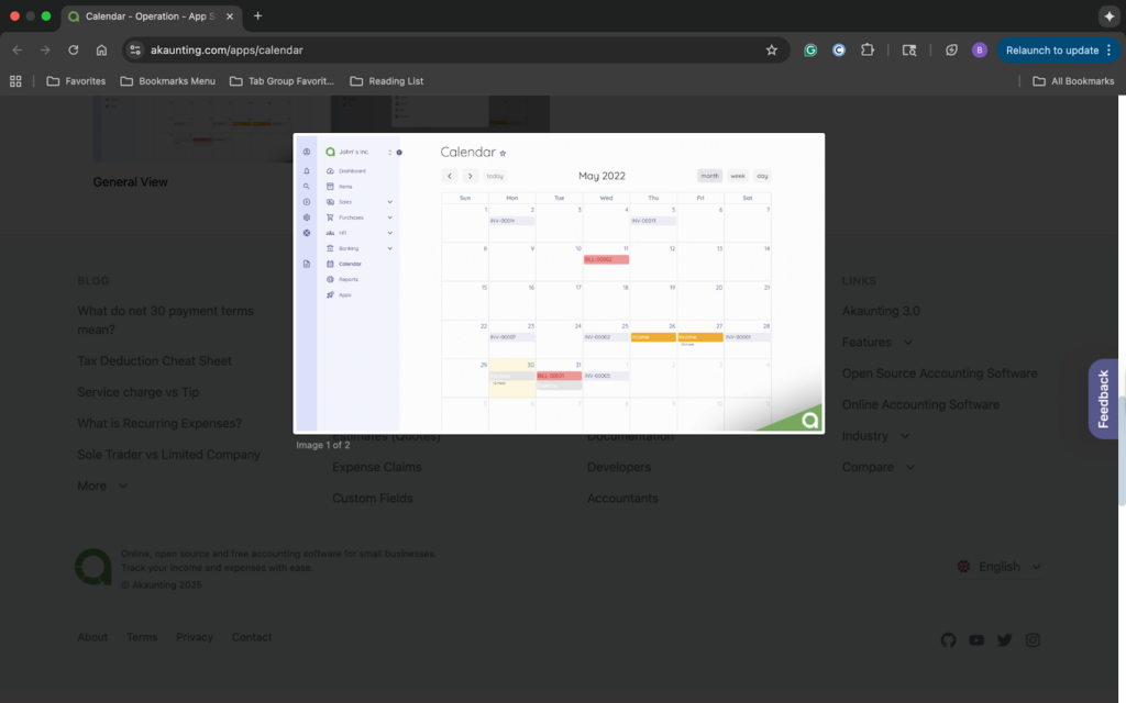 Akaunting Calendar App
