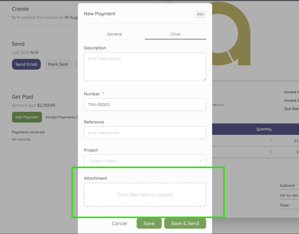 Attach files to payment documents
