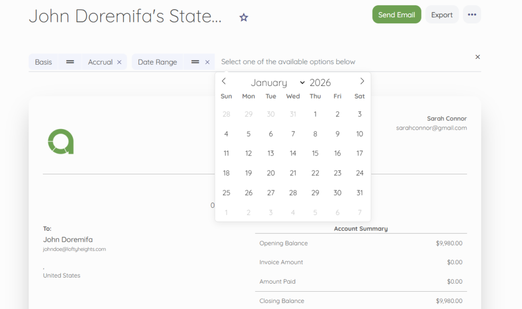 Customer statement custom range