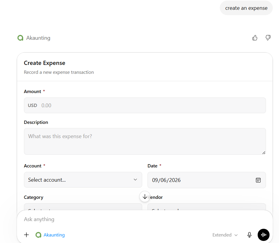 Create expense in ChatGPT