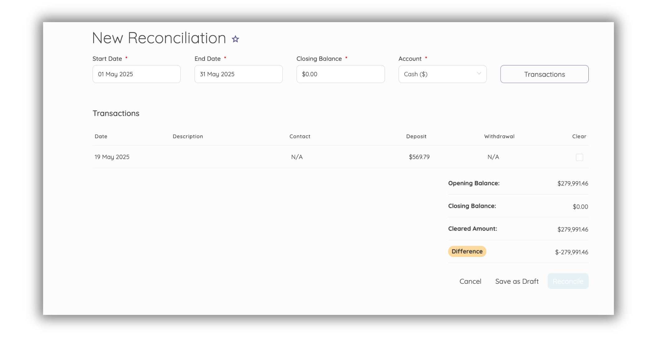 Reconcile Transactions