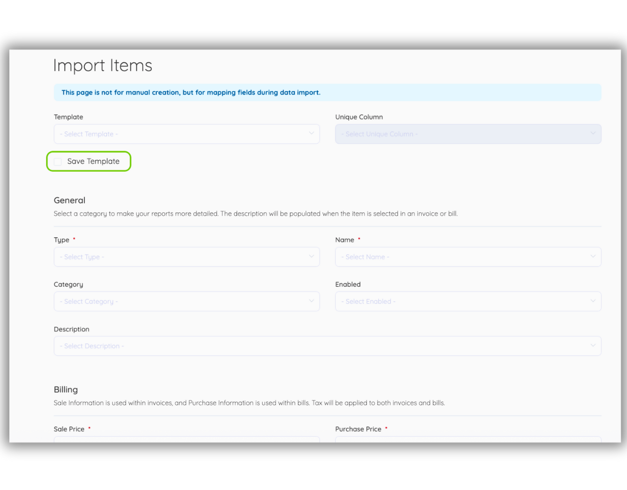 Import Fields Template