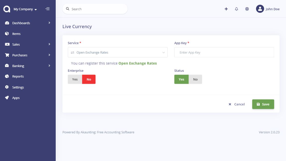 Live Currency Settings
